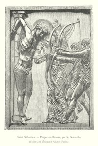 Saint Sebastien, Bronzová plaketa, Donatello, sbírka Edouard Andre, Paříž (rytina) od Italian School