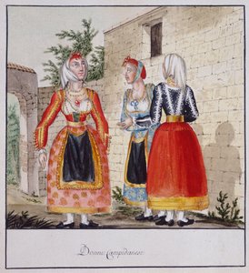 Sardinské ženy v kostýmech z Campidana, tištěná ms.258, kolekce Luzzetti od Italian School