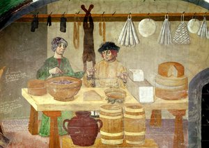 Prodejci uzenin a sýrů (freska) od Italian School