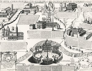 Sedm římských kostelů, s portrétem Alexandra VII (papež 1655-1667), Itálie od Italian School