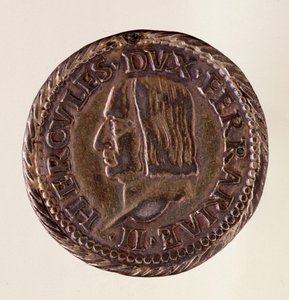 Stříbrná mince (velká hlava) z Ferrary (Ferrara): vláda vévody Ercole I d