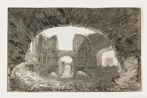 Náčrt lázní Caracalla, počátek 19. století (pero a hnědý inkoust s šedou barvou na černé křídě) od Italian School