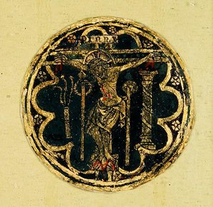 Malý panel s rondelem Ukřižování (malované sklo) od Italian School