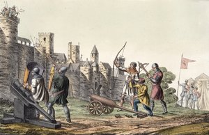 Vojáci a dělostřelectvo 15. století, deska 16 z Historie národů (akvatinta) od Italian School
