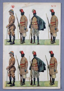 Vojáci v uniformách Ascari, papírové vystřihovánky vojáků, zlacená litografie, autor Stella, Itálie, 20. století od Italian School