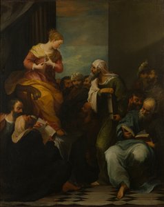 Svatá Kateřina se hádala se soudci, kolem 1650-1710 (olej na plátně) od Italian School