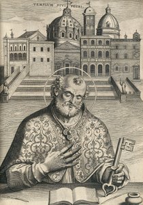 Svatý Petr před bazilikou sv. Petra ze Septem Urbis Ecclesiae Primariae, hospoda. 1599 od Italian School