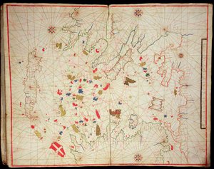 Egejské moře, z námořního atlasu, 1646 (inkoust na pergamenu) (viz také 330940) od Italian School