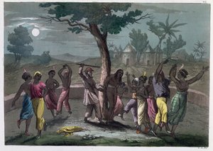 The Dance of the Mumbo-Jumbo, podle cest v parku Mungo, z A History of Costume od J. Ferraria, vydané v Miláně kolem roku 1820 od Italian School