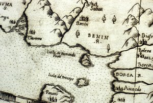 Beninský záliv (bývalý Dahomey), část Guinejského zálivu, na základě mapy Urbano Monte od Italian School
