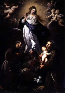 Neposkvrněné početí, po stranách SS Francis a Anthony (olej na plátně) od Italian School