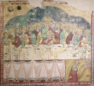 Poslední večeře a agónie v zahradě, cca 1300 (freska přenesená na plátno) od Italian School