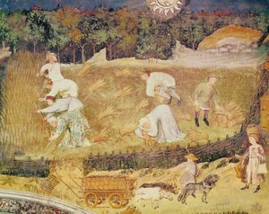 Měsíc srpen, detail sklizně, cca 1400 (freska) od Italian School