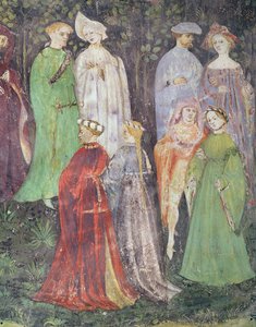 Měsíc červen, detail chodících šlechticů a žen, cca 1400 (freska) od Italian School