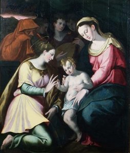Mystická svatba sv. Kateřiny, kolem roku 1600 (panel) od Italian School