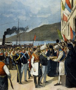 Neapolský princ - tehdy Victor Emmanuel III (Victor-Emmanuel) (Vittorio Emanuele) - dostává v Rijece podle tradice chléb a sůl z rodiny Helene de Montenegro. od Italian School