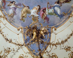 Detail fresky „Sala di Rappresentanza“ (Síň zástupců) zobrazující tančící nymfy (freska) od Italian School