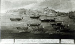 Benátská flotila vedená kapitánem Ivanovičem da Dabrotou proti tureckým pirátům v Durazzu, 1756 od Italian School