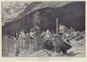 "Voda dlouhého života", Poutníci koupající se ve Val di Maggio, Itálie (litografie) od Italian School