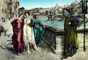Setkání Danteho a Beatrice (barevné lito) od Italian School