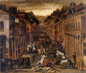 Mor roku 1630 v Bologni. barva. Majetek banky v Bologni od Italian School