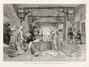 Scéna koše (druhé dějství, část druhá, scéna I) opery Giuseppe Verdiho Falstaff, z L