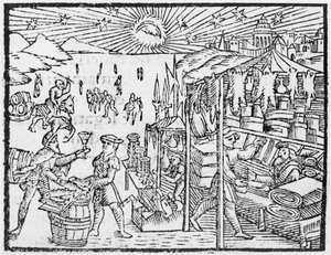 Obchod ve Skandinávii, ilustrace z knihy Historia de Gentibus Septentrionalibus od Olause Magnuse (1490-1558), vydané v Římě roku 1555. od Italian School