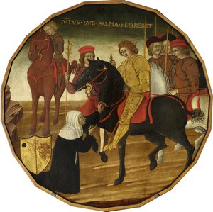 Trajan a vdova (tempera se zlatem a stříbrem na panelu) od Italian School