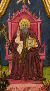 Triptych: Svatý Antonín opat s trůnem, svatý Pavel Poustevník a svatý Onofrius, detail, polovina 14. století (tempera na desce) od Italian School