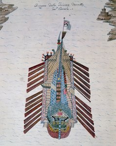 Trireme (loď se třemi břehy vesel), z Pojednání o námořních milicích, od Cristoforo Canal (1510-1562), Itálie od Italian School