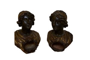 Dvě polychromované a zlacené busty relikviáře (dřevo) od Italian School