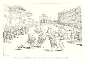 Kolotoč v 16. století, na Plaza de Santa Croce, Faksimile rytiny z času (rytina) od Italian School