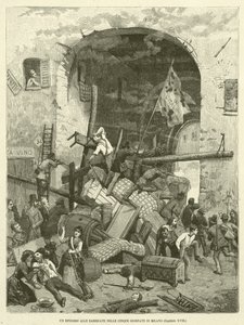 Episode at the Barricades in the Five Days of Milan (rytina) od Italian School