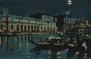 Benátky, Velký kanál (barevná litografie) od Italian School