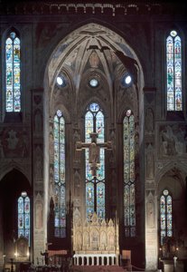 Pohled na cappella maggiore kostela Santa Croce, s freskou, začátek 14. století od Italian School