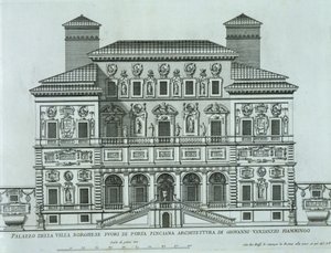 Pohled na fasádu Villa Borghese, Řím od Italian School