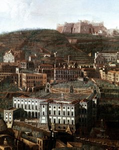 Pohled na starou budovu soudu proměněnou v palác s visutými zahradami v Neapoli Anonymní obraz - 18. století - Neapol, Museo Nazionale di San Martino od Italian School