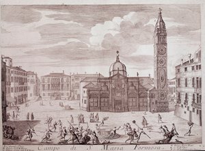 Pohled na náměstí kostela Santa Maria Formosa a Benátky Rytina z „“Teatro di Venezia”” Benátky 18. století, Museo Correr od Italian School