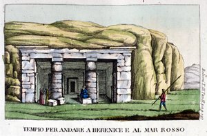 Pohled na chrám ležící na cestě do Berenice dnes Benghází a k Rudému moři. Autor, Giovanni Battista (Gianbattista) Belzoni (1778-1823), je italský badatel a archeolog, který učinil důležité archeologické objevy v Egyptě. Rytina od Italian School