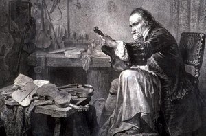 Houslista ve své dílně (rytina) od Italian School