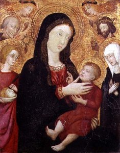 Panna s dítětem se S. Bernadino, Zikmundem, Klárou a Crescentiem, 2. polovina 15. století (tempera na panelu) od Italian School