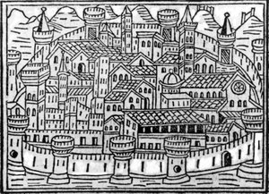 Opevněné město ze Supplementum Chronicarum od Giacoma Filippa Forestiho, 1506 od Italian School