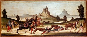 Wildlife Hunting Scene Lovci jsou kousnuti zvířaty. Malba sienské školy. Florencie 15. století, Museo Nazionale del Bargello od Italian School