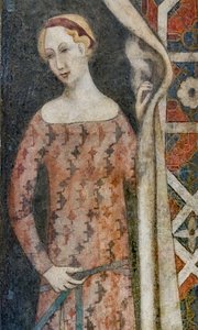 Žena kreslící závěs s geometrickým vzorem, počátek 15. století (freska) od Italian School