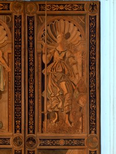 Detail jedněch z dveří v Sala degli Angelo, Palazzo Ducale, Urbino (dřevo)