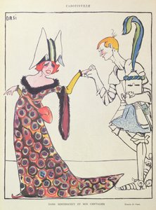 Mistinguett (1875-1956) a jeho rytíř, karikatura z ‚Le Rire‘ od Italo Orsi