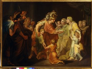 Ruský princ Svjatoslav I. (asi 945-972) najde svou rodinu v Kyjevě po tažení na Dunaji v roce 967. Obraz Ivana Akimoviče Akimova (1754-1814) od Ivan Akimovich Akimov