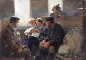 Skupina bolševiků ve vlaku od Vladimirova, Ivan Alexejevič (1869-1947). Olej na dřevě od Ivan Alexeyevich Vladimirov