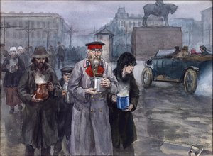 Hladová léta v Petrohradě. Návrat ze společné vývařovny Vladimirov, Ivan Alexejevič (1869-1947). Akvarel, kvaš na papíře od Ivan Alexeyevich Vladimirov