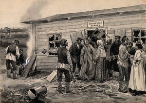 Scéna v cholerových kasárnách ze série akvarelů Ruská revoluce, c. 1920 od Ivan Alexeyevich Vladimirov